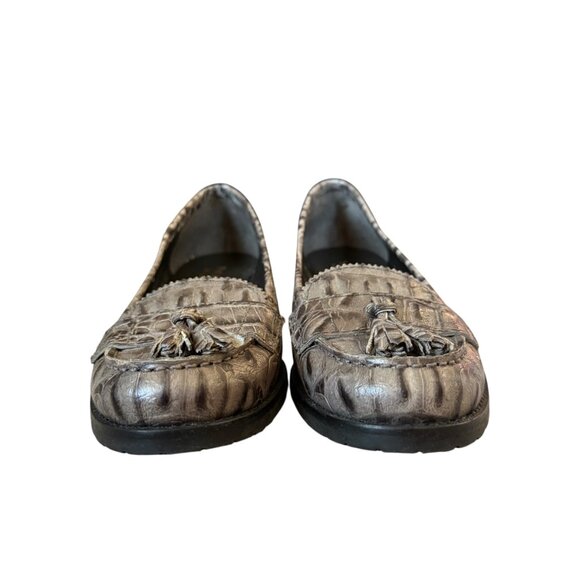 Talbots lizard leather tassel loafers 1" heels black rubber soles womens size 6B - Picture 6 of 10